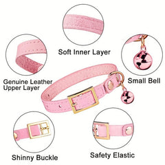 Leather Collar For Kitten Cat Pet Collar With Bell Adjustable Elastic Strap