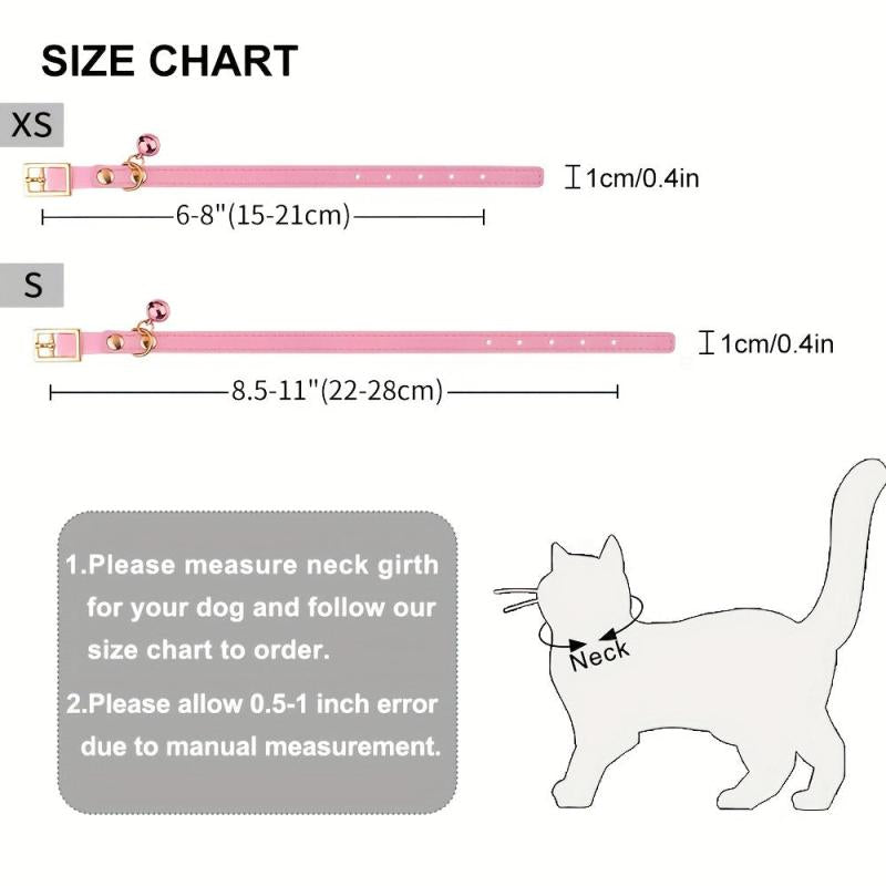 Leather Collar For Kitten Cat Pet Collar With Bell Adjustable Elastic Strap
