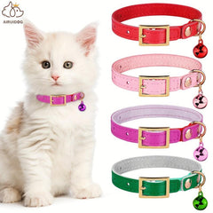 Leather Collar For Kitten Cat Pet Collar With Bell Adjustable Elastic Strap