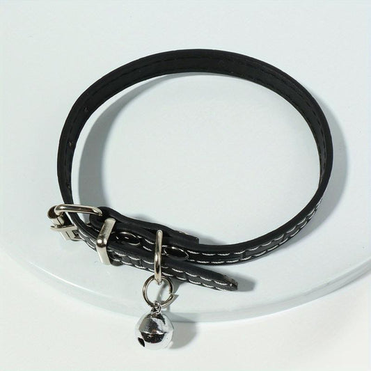 Adjustable PU Leather Cat Collar With Bell for Small Dogs