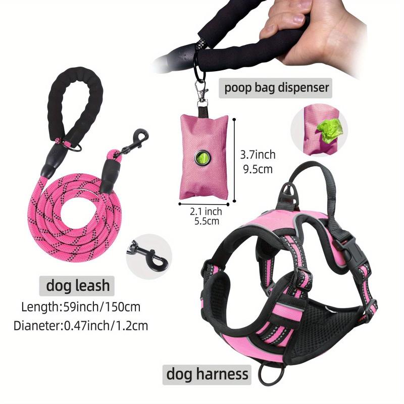 3pcs Escape Proof Dog Harness Set with Leash and Poop Bag Dispenser
