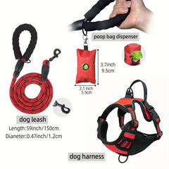 3pcs Escape Proof Dog Harness Set with Leash and Poop Bag Dispenser