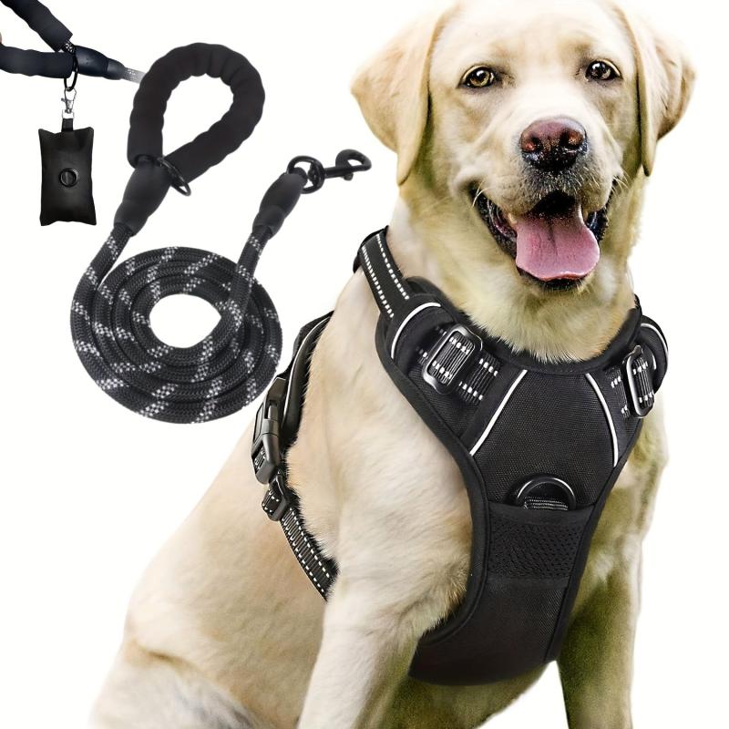 3pcs Escape Proof Dog Harness Set with Leash and Poop Bag Dispenser