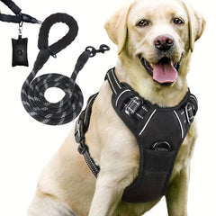 3pcs Escape Proof Dog Harness Set with Leash and Poop Bag Dispenser