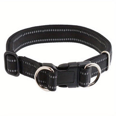 Reflective Dog Collar Adjustable Nylon Pet Collar with Double D Ring