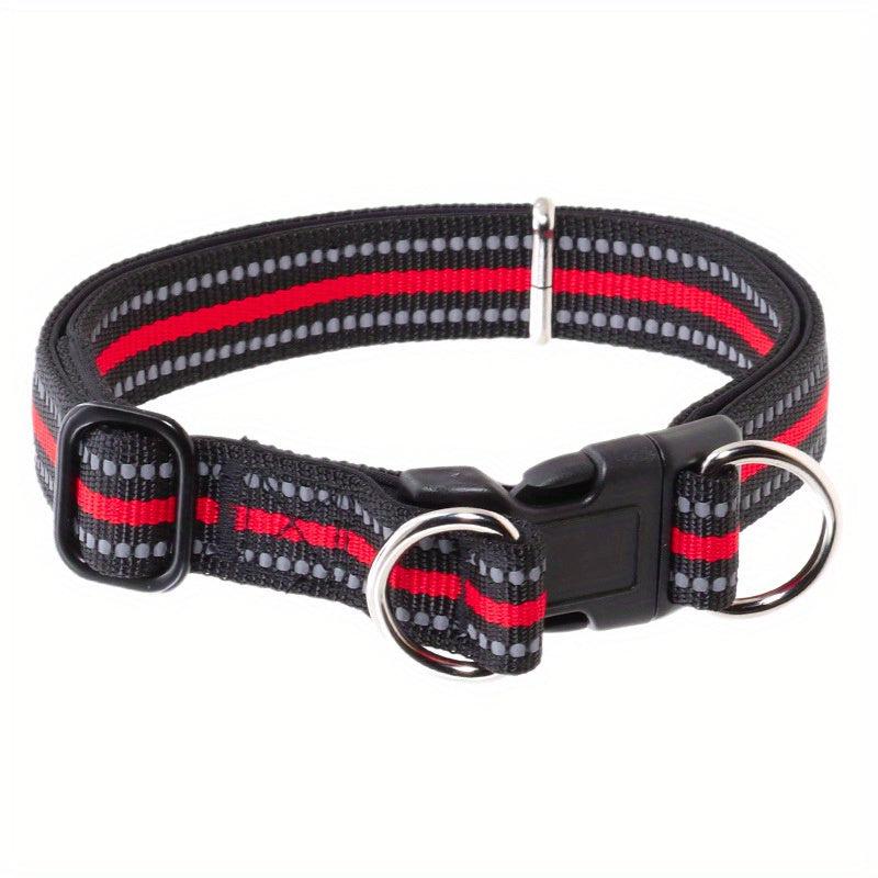 Reflective Dog Collar Adjustable Nylon Pet Collar with Double D Ring