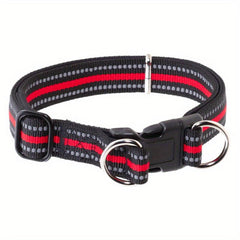 Reflective Dog Collar Adjustable Nylon Pet Collar with Double D Ring