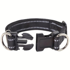 Reflective Dog Collar Adjustable Nylon Pet Collar with Double D Ring
