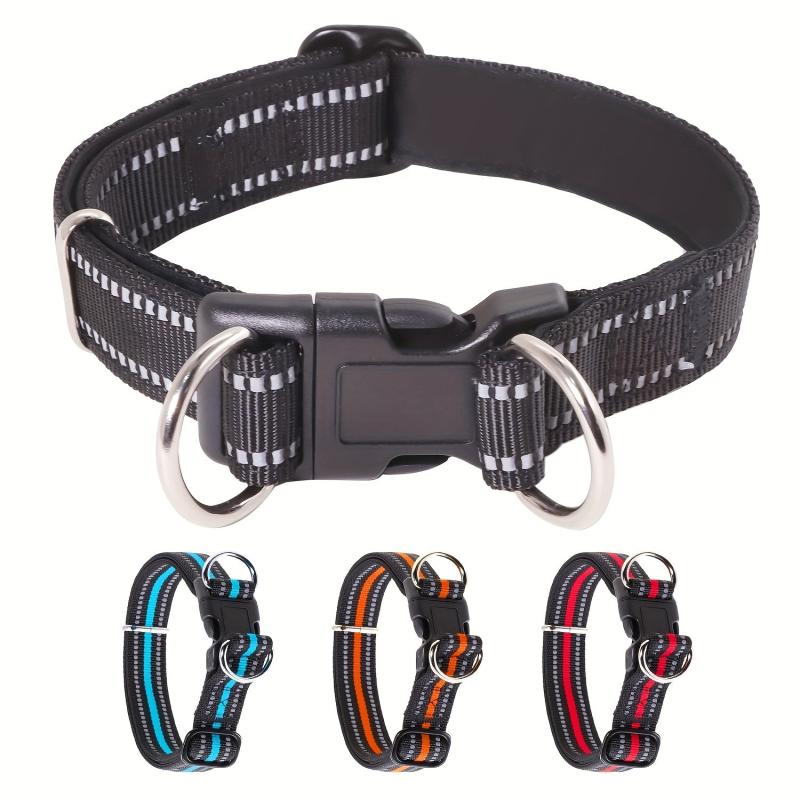 Reflective Dog Collar Adjustable Nylon Pet Collar with Double D Ring