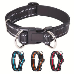 Reflective Dog Collar Adjustable Nylon Pet Collar with Double D Ring