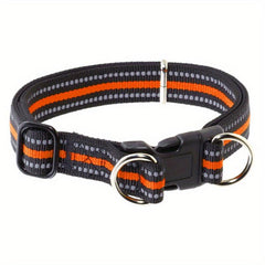 Reflective Dog Collar Adjustable Nylon Pet Collar with Double D Ring