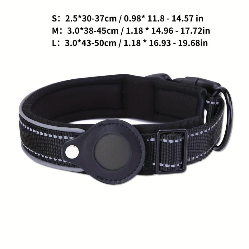 Reflective Nylon Dog Collar with Air Tag Holder and Padding
