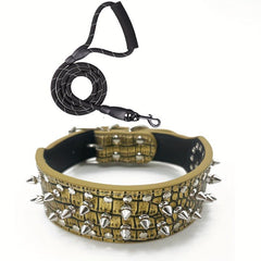 Spiked Studded Leather Dog Collar With Leash Rivet PU Leather Dog Collar