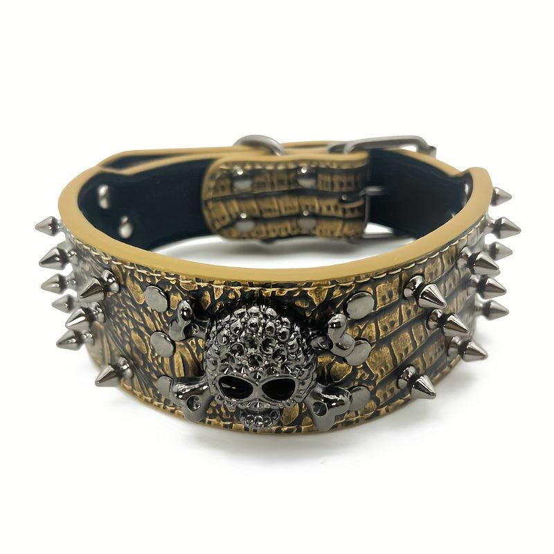 Spiked Studded Leather Dog Collar With Leash Rivet PU Leather Dog Collar