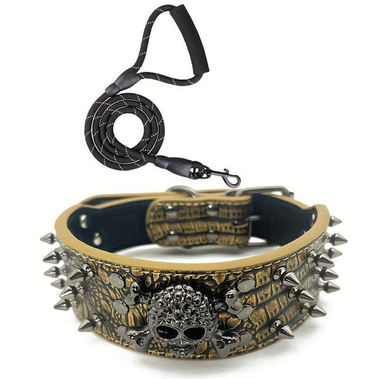 Spiked Studded Leather Dog Collar With Leash Rivet PU Leather Dog Collar
