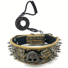 Spiked Studded Leather Dog Collar With Leash Rivet PU Leather Dog Collar