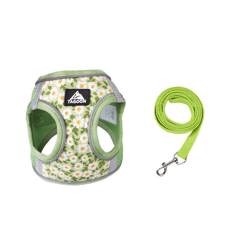 Pet Floral Pattern Chest Strap And Leash Set for Small and Medium Cats and Dogs