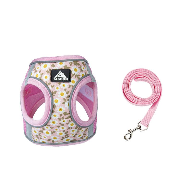 Pet Floral Pattern Chest Strap And Leash Set for Small and Medium Cats and Dogs