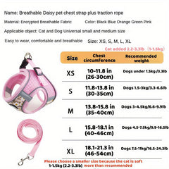 Pet Floral Pattern Chest Strap And Leash Set for Small and Medium Cats and Dogs