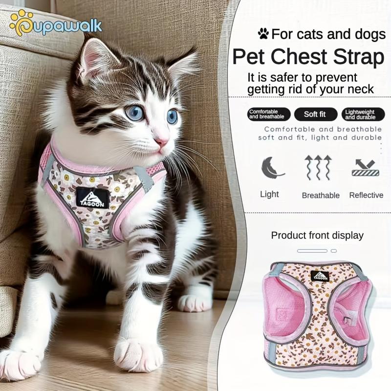 Pet Floral Pattern Chest Strap And Leash Set for Small and Medium Cats and Dogs