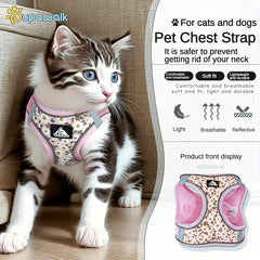 Pet Floral Pattern Chest Strap And Leash Set for Small and Medium Cats and Dogs