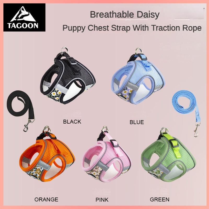 Pet Floral Pattern Chest Strap And Leash Set for Small and Medium Cats and Dogs