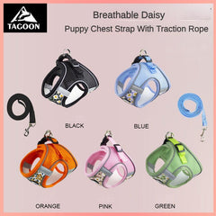 Pet Floral Pattern Chest Strap And Leash Set for Small and Medium Cats and Dogs