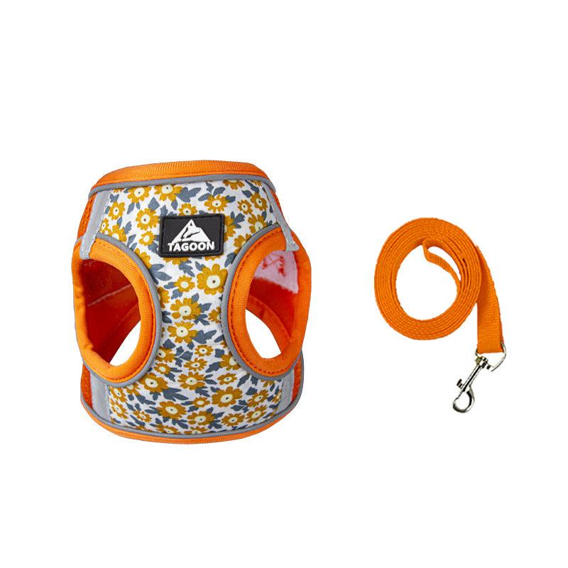 Pet Floral Pattern Chest Strap And Leash Set for Small and Medium Cats and Dogs