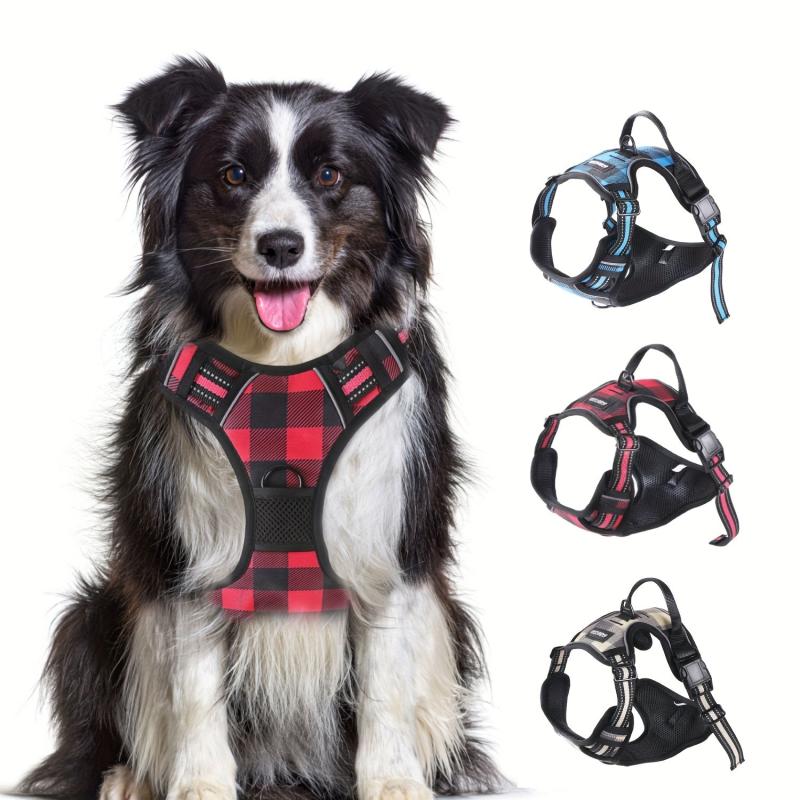 Adjustable Reflective Dog Harness Red Christmas Festivals