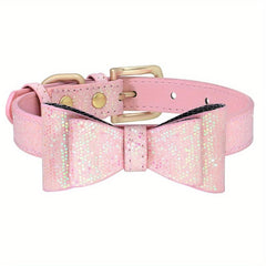 Adjustable Leather Bow Knot Dog Collar for Small Pets