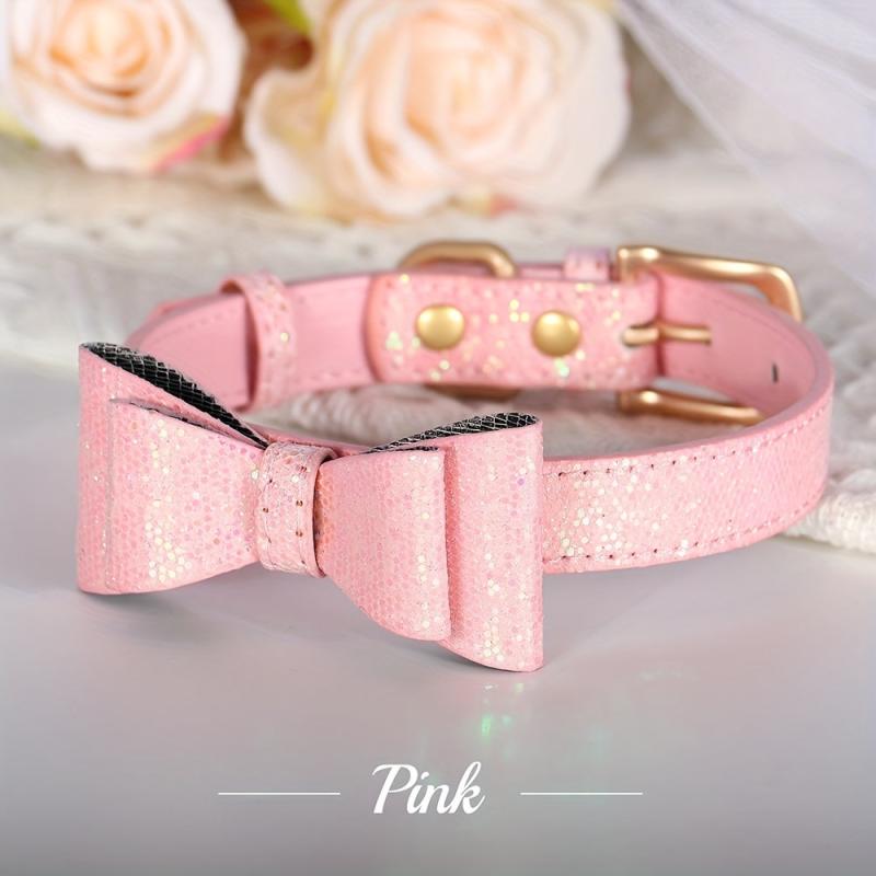 Adjustable Leather Bow Knot Dog Collar for Small Pets
