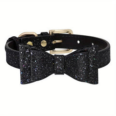 Adjustable Leather Bow Knot Dog Collar for Small Pets