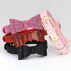 Adjustable Leather Bow Knot Dog Collar for Small Pets