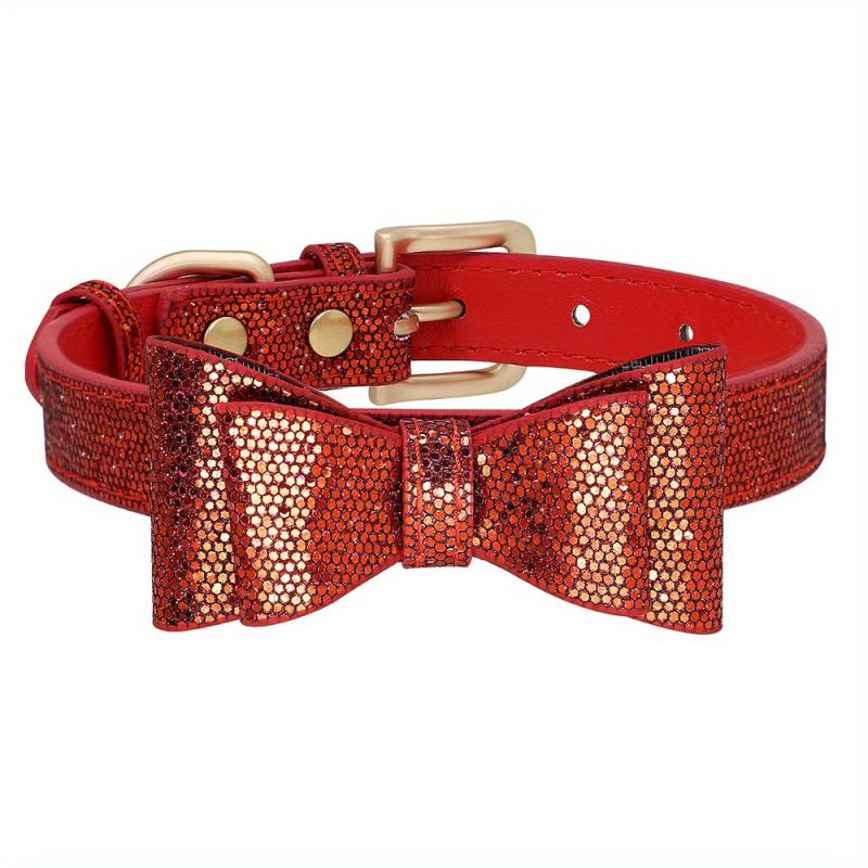Adjustable Leather Bow Knot Dog Collar for Small Pets