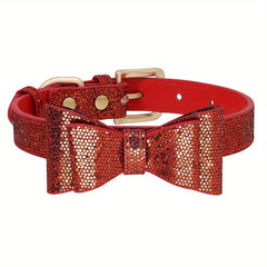 Adjustable Leather Bow Knot Dog Collar for Small Pets