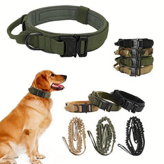 Tactical Dog Collar w/ Handle Adjustable Training Collar for M/L Dogs