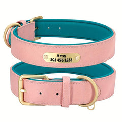 Personalized Litchi Pattern Leather Dog Collar with Engraved Plate