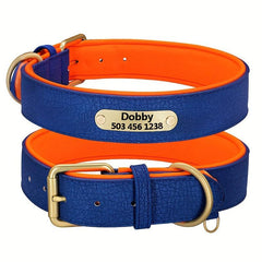 Personalized Litchi Pattern Leather Dog Collar with Engraved Plate