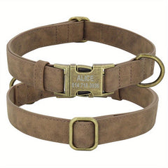 Personalized Leather Dog Collar with Name Plate, Quick Release Buckle