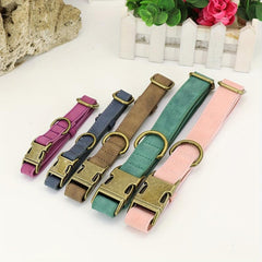 Personalized Leather Dog Collar with Name Plate, Quick Release Buckle