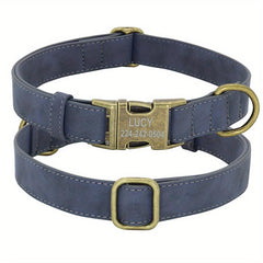 Personalized Leather Dog Collar with Name Plate, Quick Release Buckle