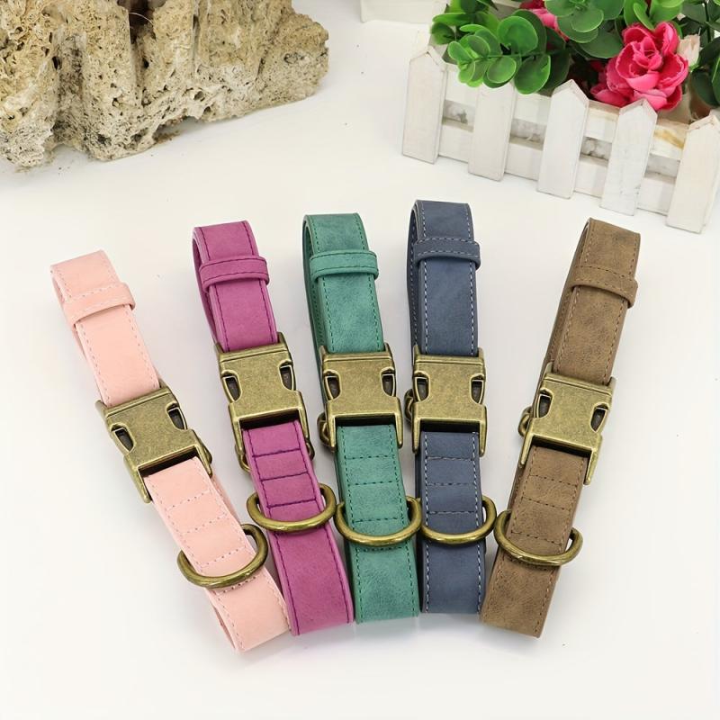 Personalized Leather Dog Collar with Name Plate, Quick Release Buckle