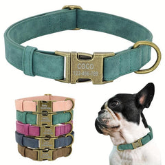 Personalized Leather Dog Collar with Name Plate, Quick Release Buckle