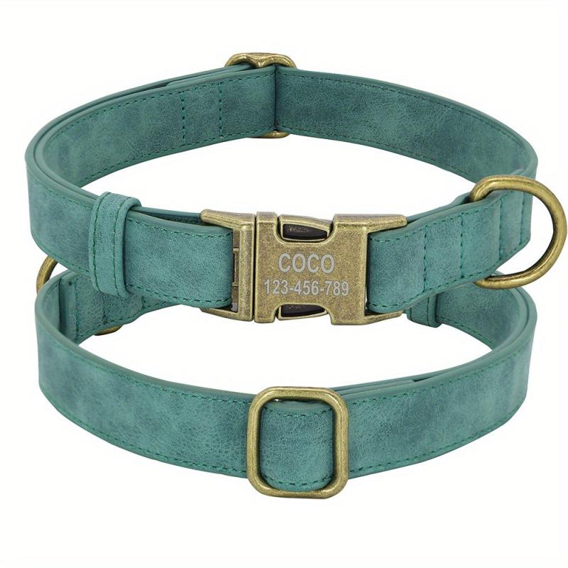 Personalized Leather Dog Collar with Name Plate, Quick Release Buckle