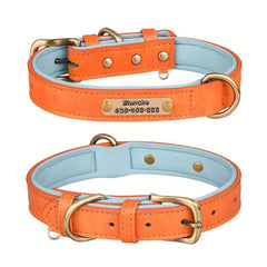 Engraved Anti-Lost Pet Collar for Dogs, PU Leather, Various Sizes