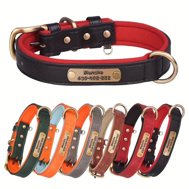 Engraved Anti-Lost Pet Collar for Dogs, PU Leather, Various Sizes