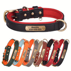 Engraved Anti-Lost Pet Collar for Dogs, PU Leather, Various Sizes