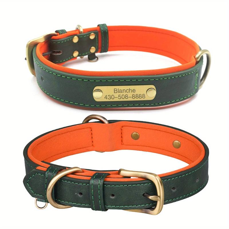 Personalized Leather Dog Collar with Engraved Name Plate