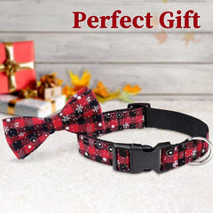 Christmas Dog Collar Plaid Snowflake Pattern Adjustable Bow Tie Collar
