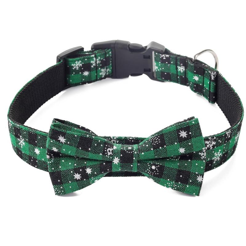 Christmas Dog Collar Plaid Snowflake Pattern Adjustable Bow Tie Collar